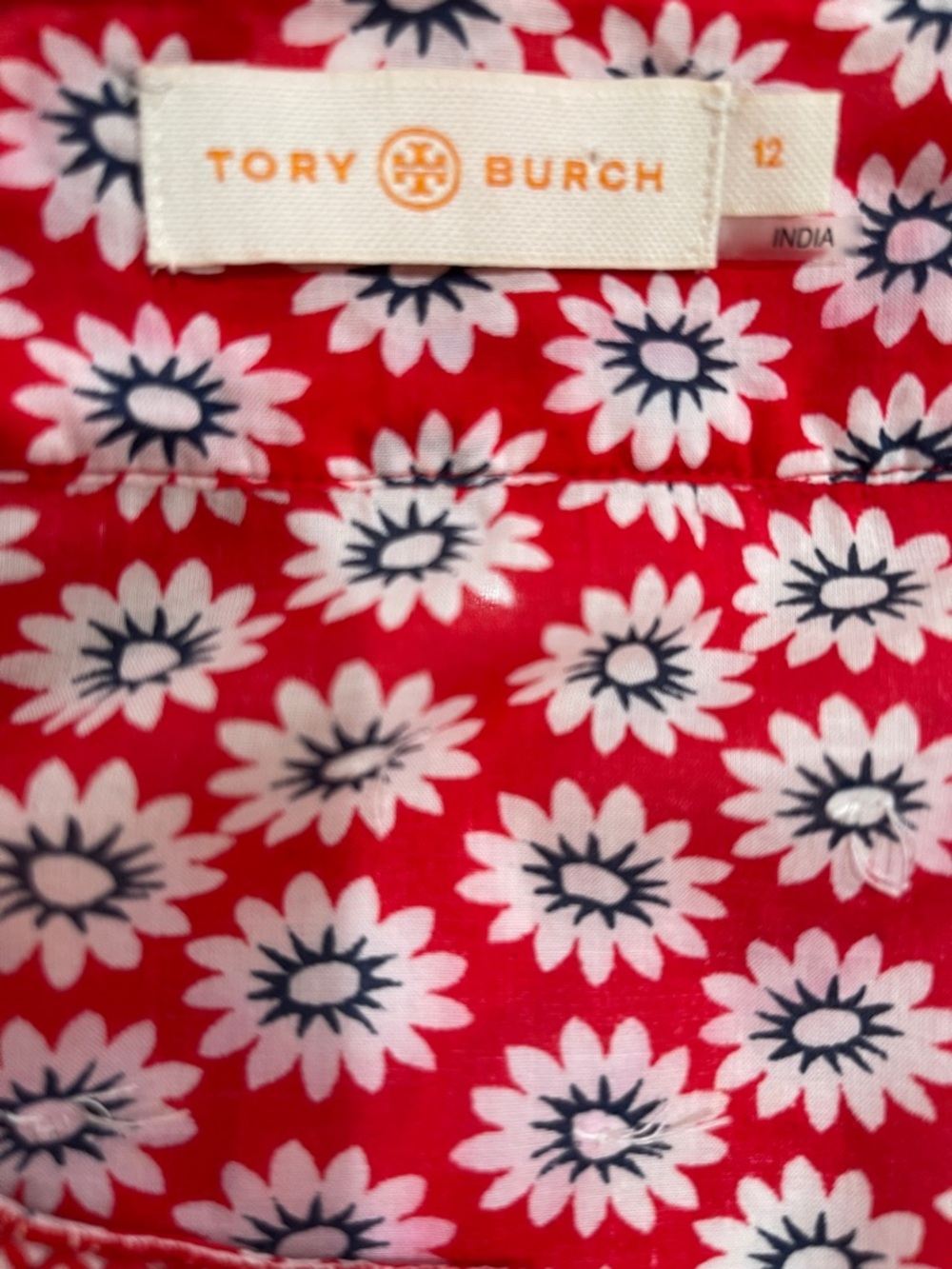Tory Burch Jayne Tunic Top Nantucket Red Daisy Floral SZ 12 Red White Blue - Picture 7 of 8